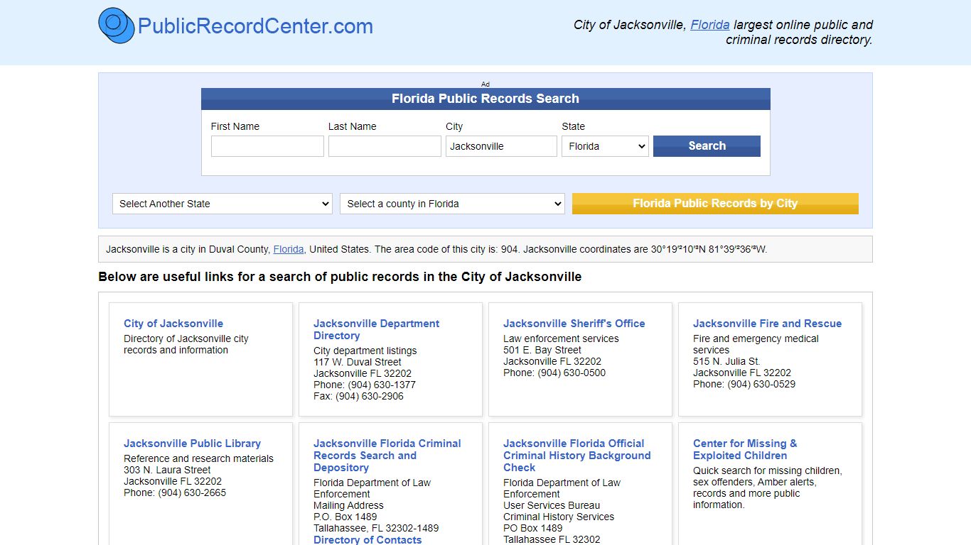 Jacksonville, Florida Public Records and Criminal ...